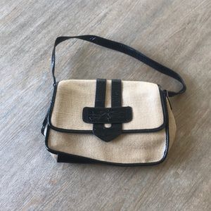 Straw Black Patent Trimmed Shoulder Bag